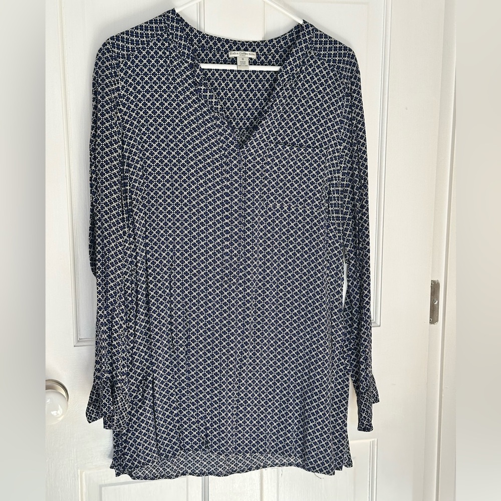 EUC Dalia Collection pullover tunic blouse in blue and black - size 1X